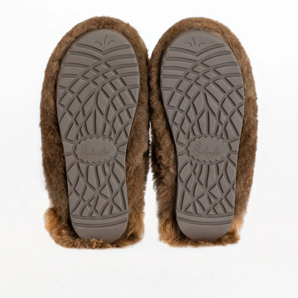 Alpaca Fur Sabo Shoe in color Camel