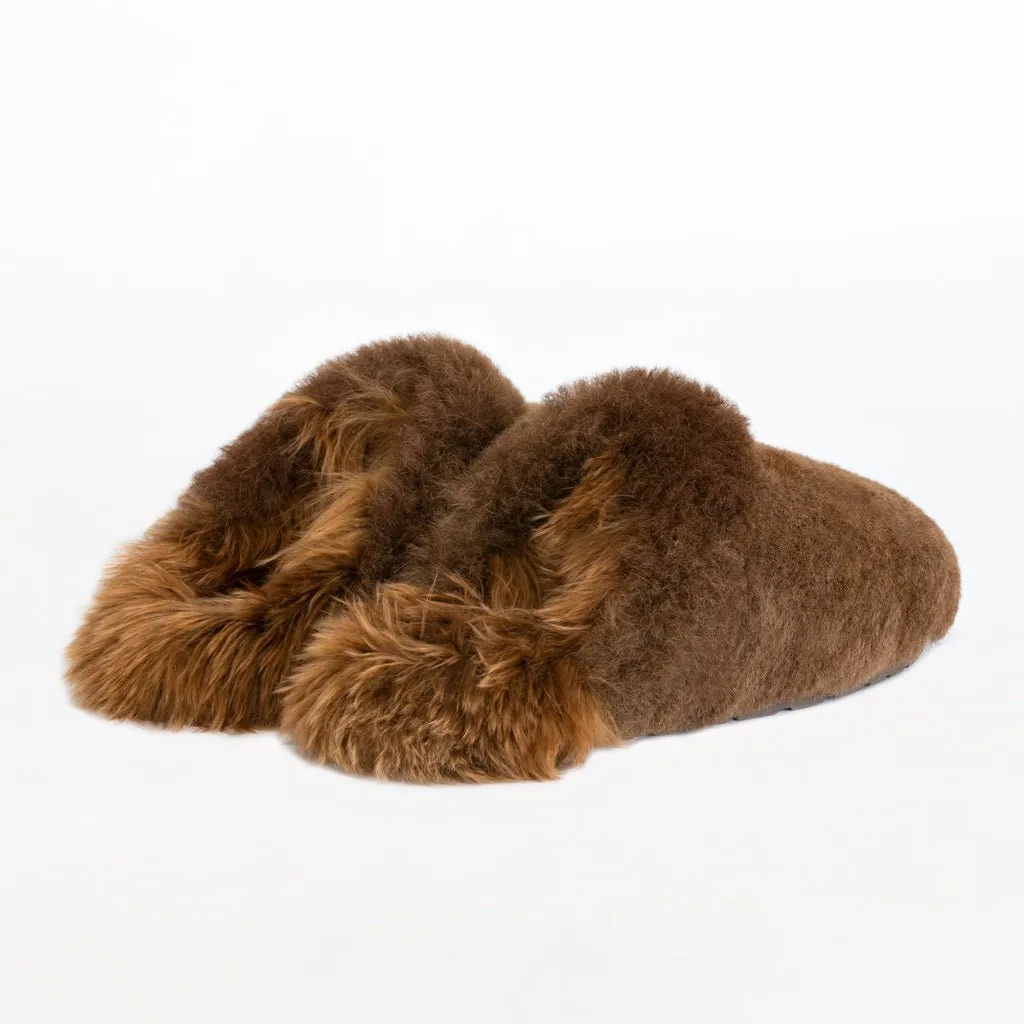 Alpaca Fur Sabo Shoe in color Camel