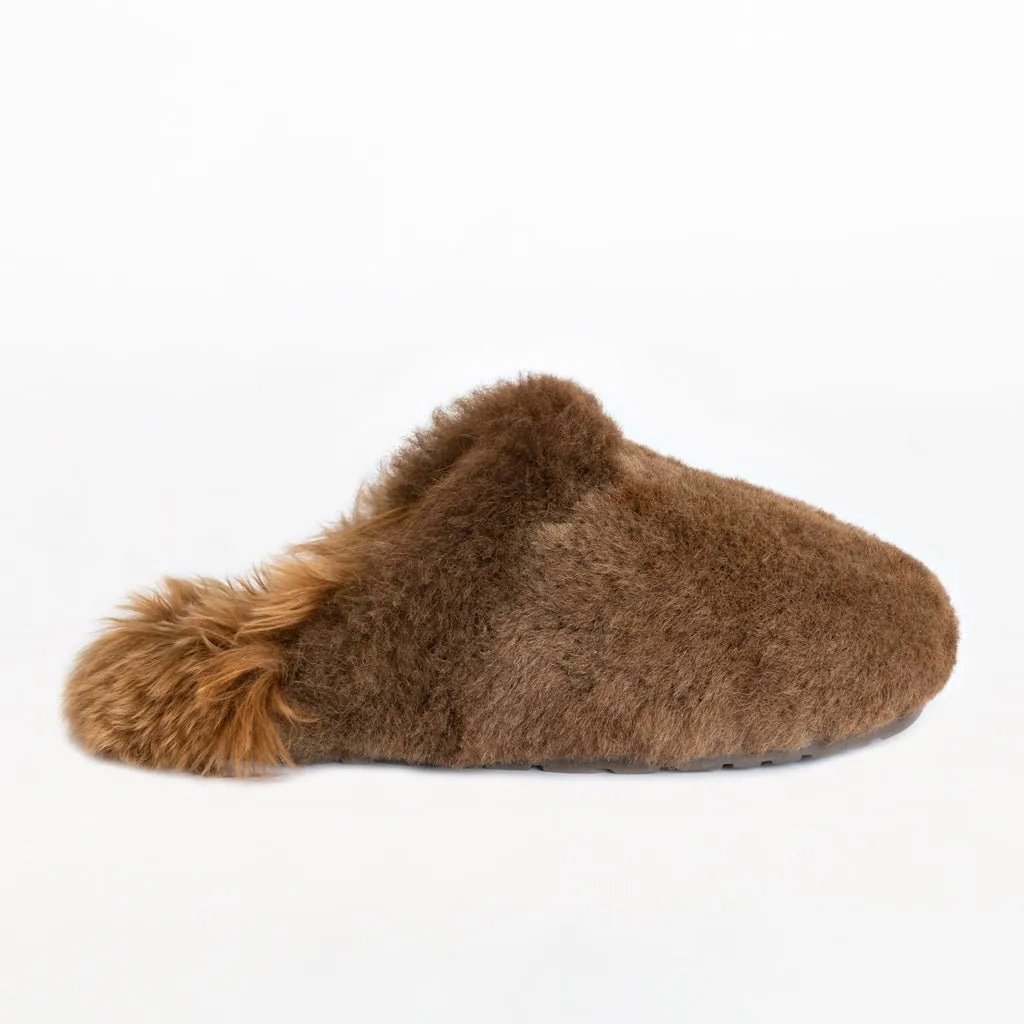 Alpaca Fur Sabo Shoe in color Camel