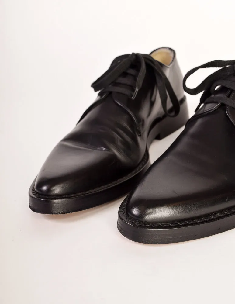 Ann Demeulemeester Vintage Smooth Black Leather Pointed Toe Oxford Shoes