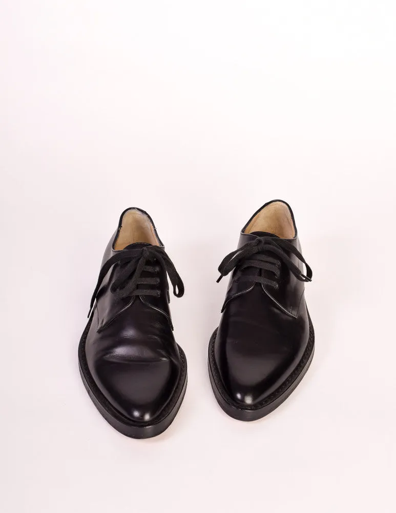 Ann Demeulemeester Vintage Smooth Black Leather Pointed Toe Oxford Shoes