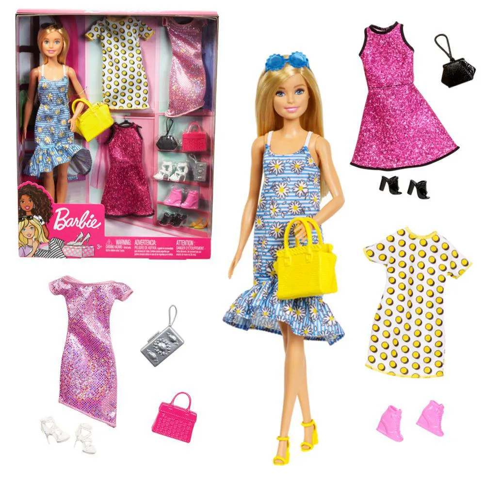 Barbie Doll with Clothes and Accessories for 4 Complete Outfits