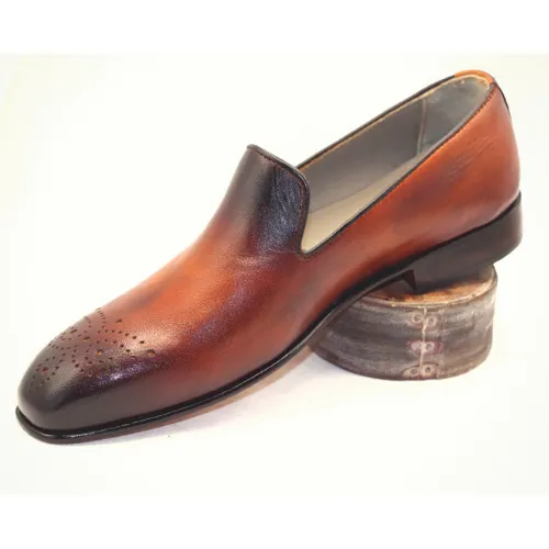 Custom Made Made to Order Tailor Made Handmade Handcrafted Premium Quality Brown Shaded Leather Moccasin Slip On Loafer Shoes