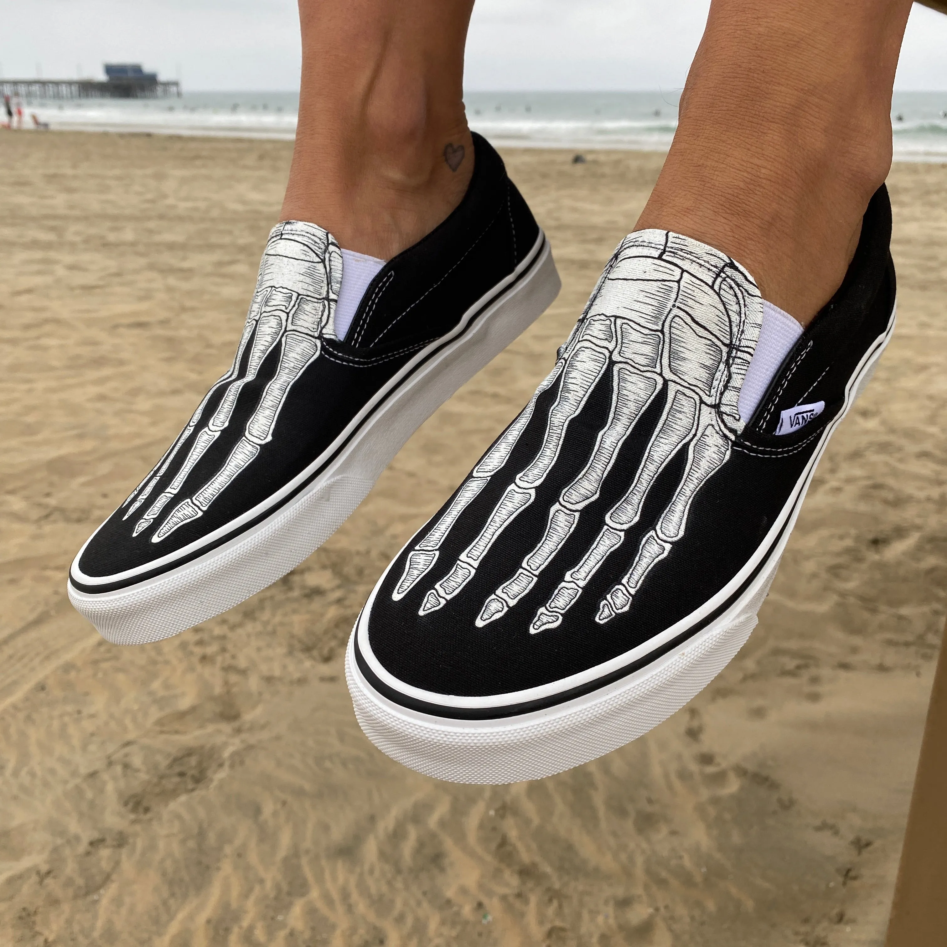 Custom Skeleton Feet X-Ray Slip Ons - Custom Vans Shoes