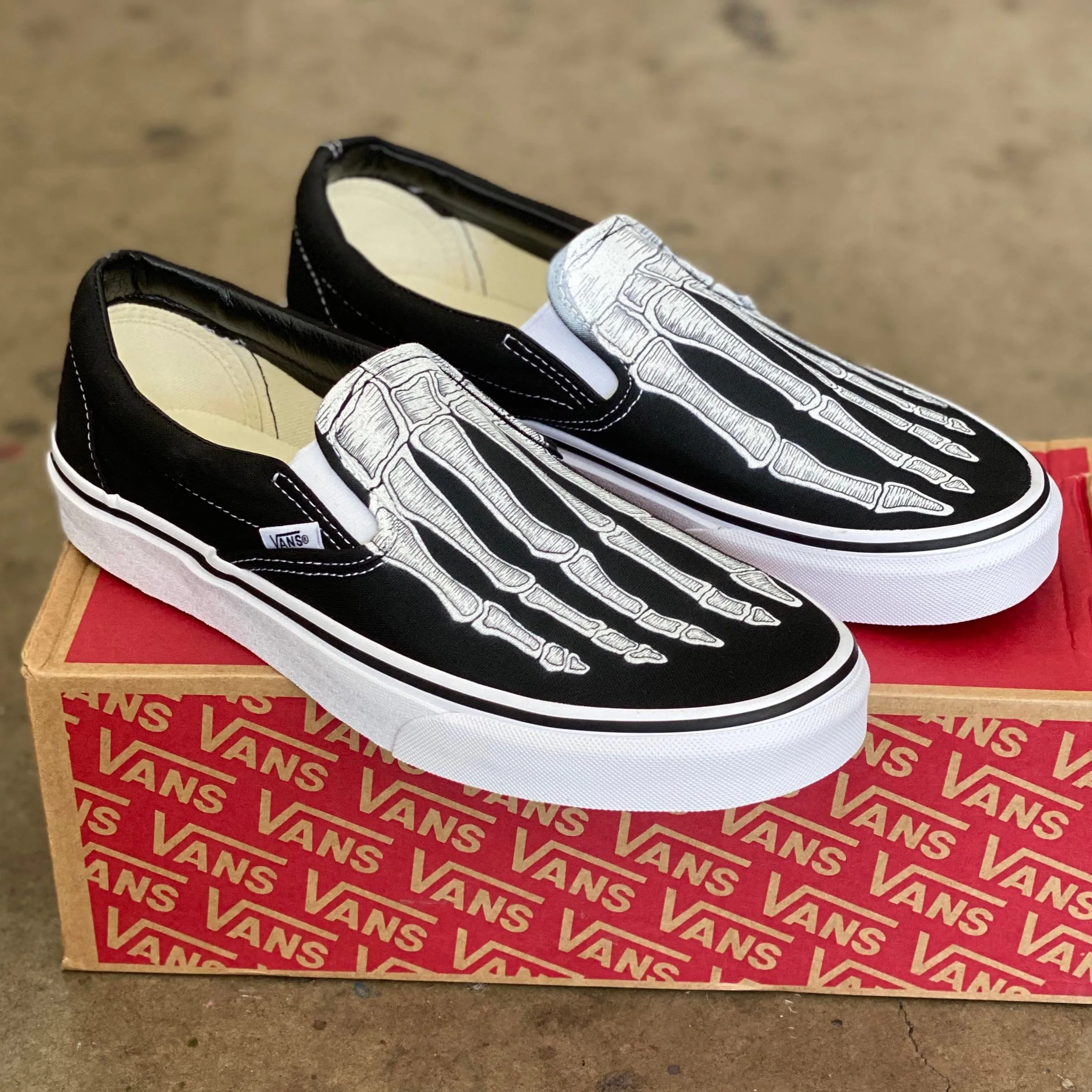 Custom Skeleton Feet X-Ray Slip Ons - Custom Vans Shoes