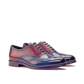 DapperFam Aeron in Denim / Burgundy Men's Hand-Painted Patina Full Brogue