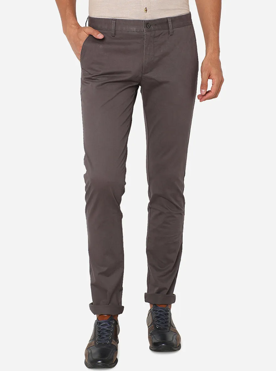 Dark Grey Solid Super Slim Fit Casual Trouser | Greenfibre