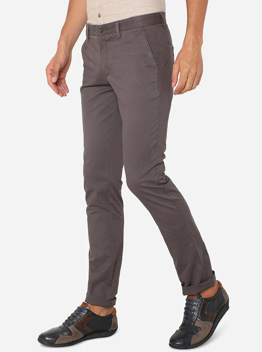 Dark Grey Solid Super Slim Fit Casual Trouser | Greenfibre