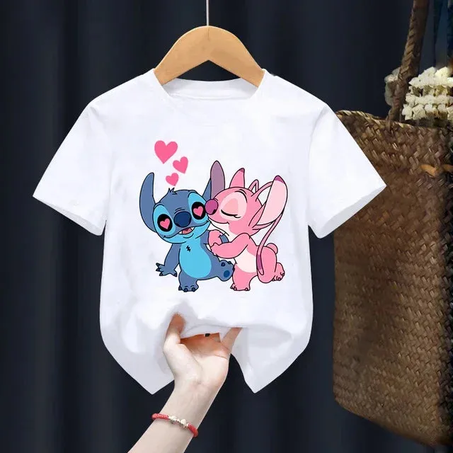 Disney Lilo Stitch Children T-Shirt Kawaii T Shirt Anime Cartoons Children Casual Clothes Tee Shirt Kid Girl Boy Fashion Y2K Top