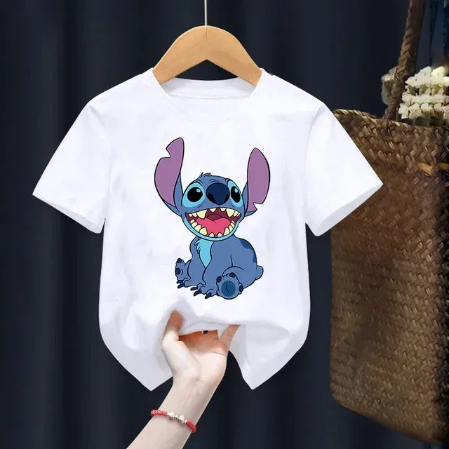 Disney Lilo Stitch Children T-Shirt Kawaii T Shirt Anime Cartoons Children Casual Clothes Tee Shirt Kid Girl Boy Fashion Y2K Top