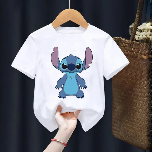 Disney Lilo Stitch Children T-Shirt Kawaii T Shirt Anime Cartoons Children Casual Clothes Tee Shirt Kid Girl Boy Fashion Y2K Top