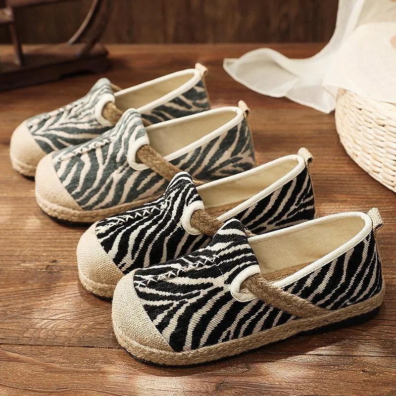 Grey Zebra pattern Cotton Fabric For Women Splicing Flat Shoes