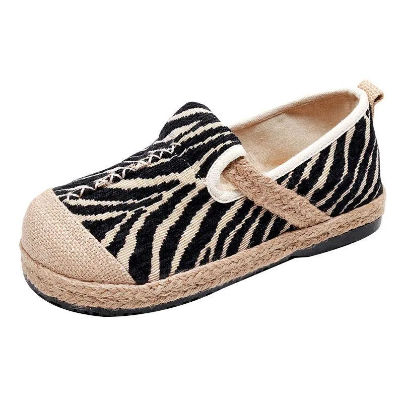 Grey Zebra pattern Cotton Fabric For Women Splicing Flat Shoes