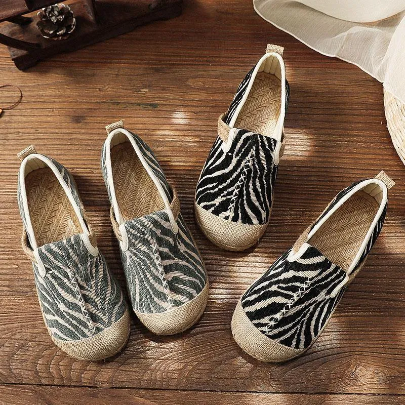 Grey Zebra pattern Cotton Fabric For Women Splicing Flat Shoes