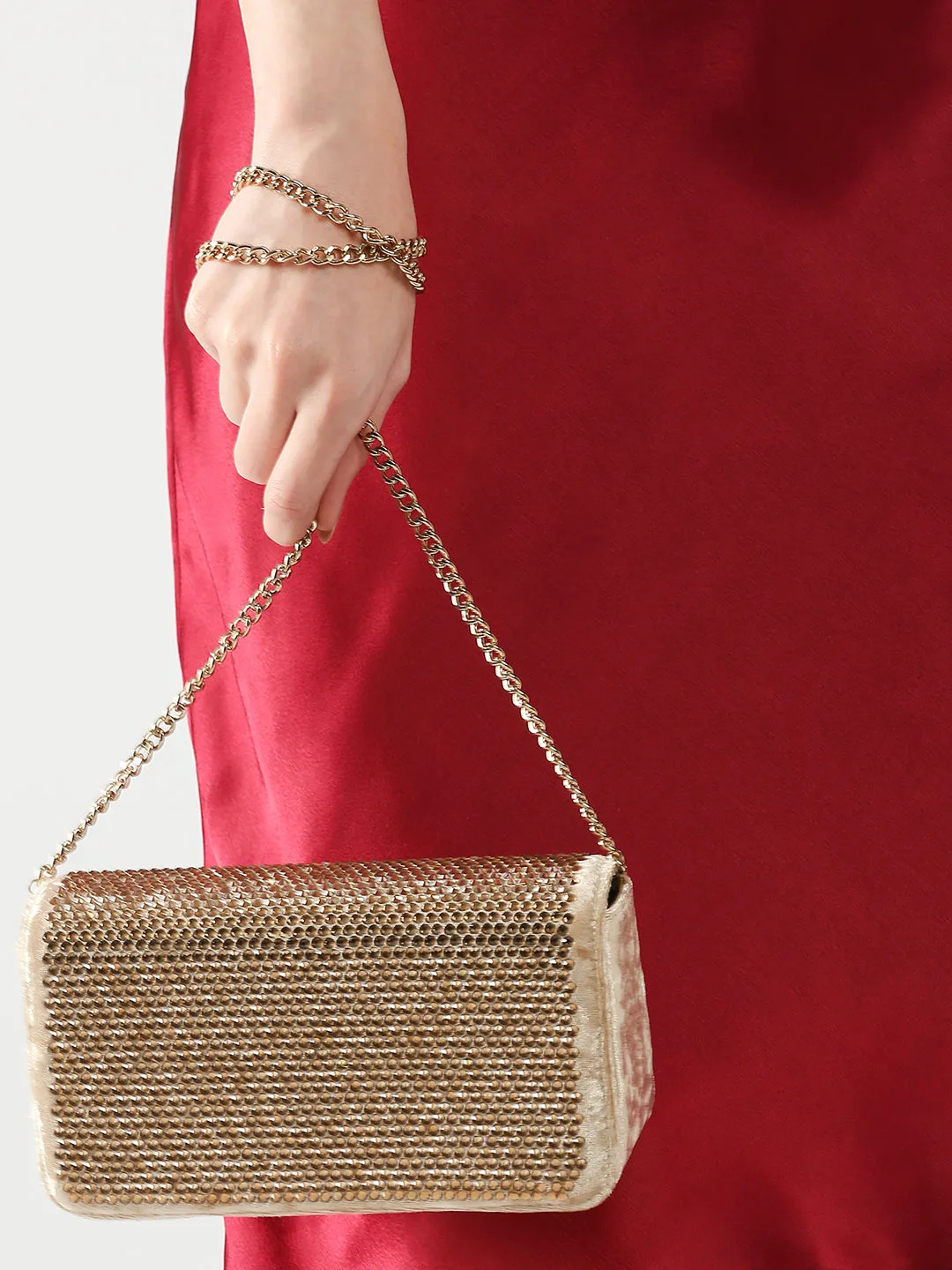 Inc.5 Women Gold Embellished Fancy Clutch