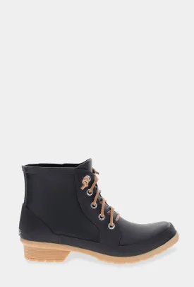 Lace Up Ankle Rain Boot - Black