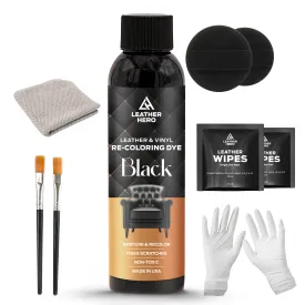 Leather Hero Leather Color Restorer Kit - Leather Restorer for Couches, Leather Couch Paint & Furniture Scratch Repair Leather Dye - Non-Toxic, Made in USA (Black)