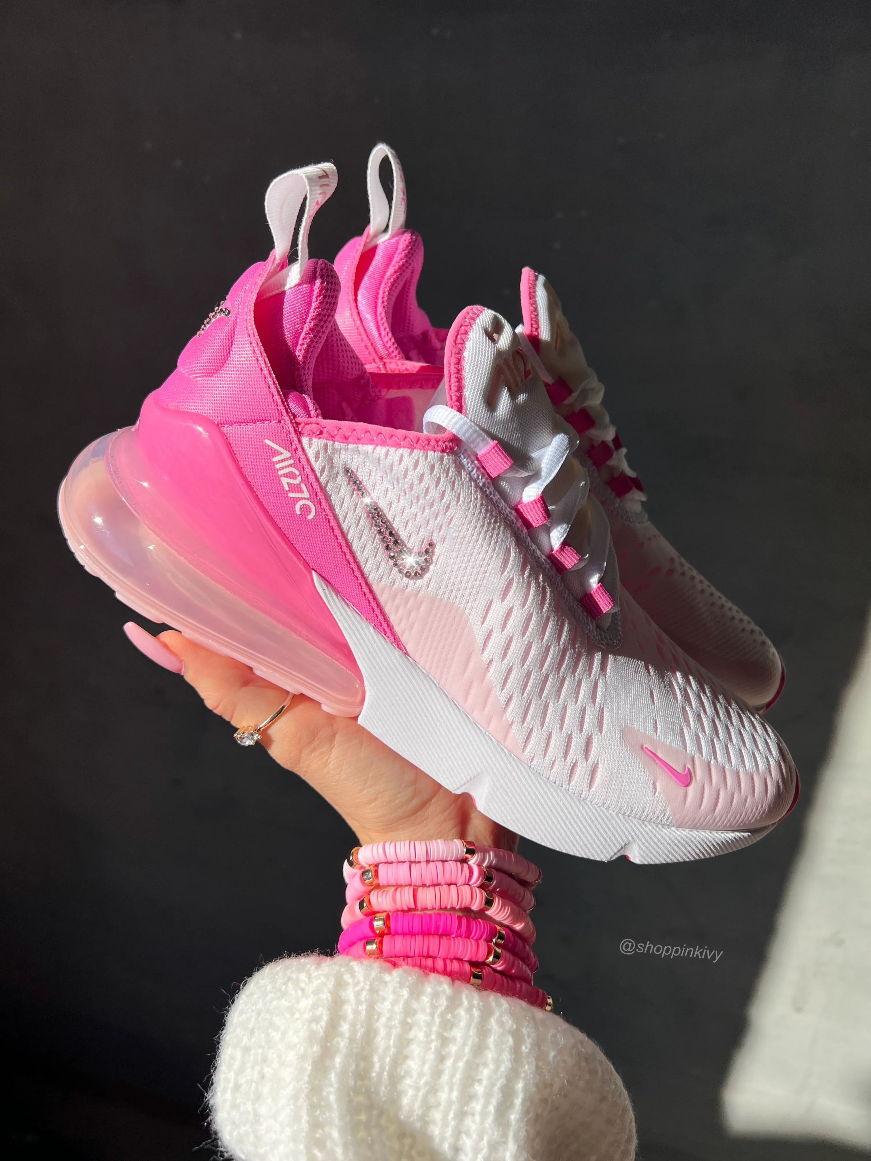 Pink Swarovski Nike Womens Girls Air 270