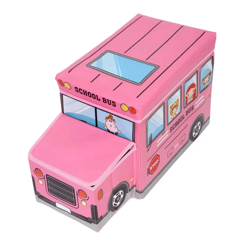 Portable Folding Laundry Organizer Cum Sitting Stool School Bus (Pink)