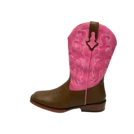 Roper Kid's Blaze Square Toe Pink And Brown Boots