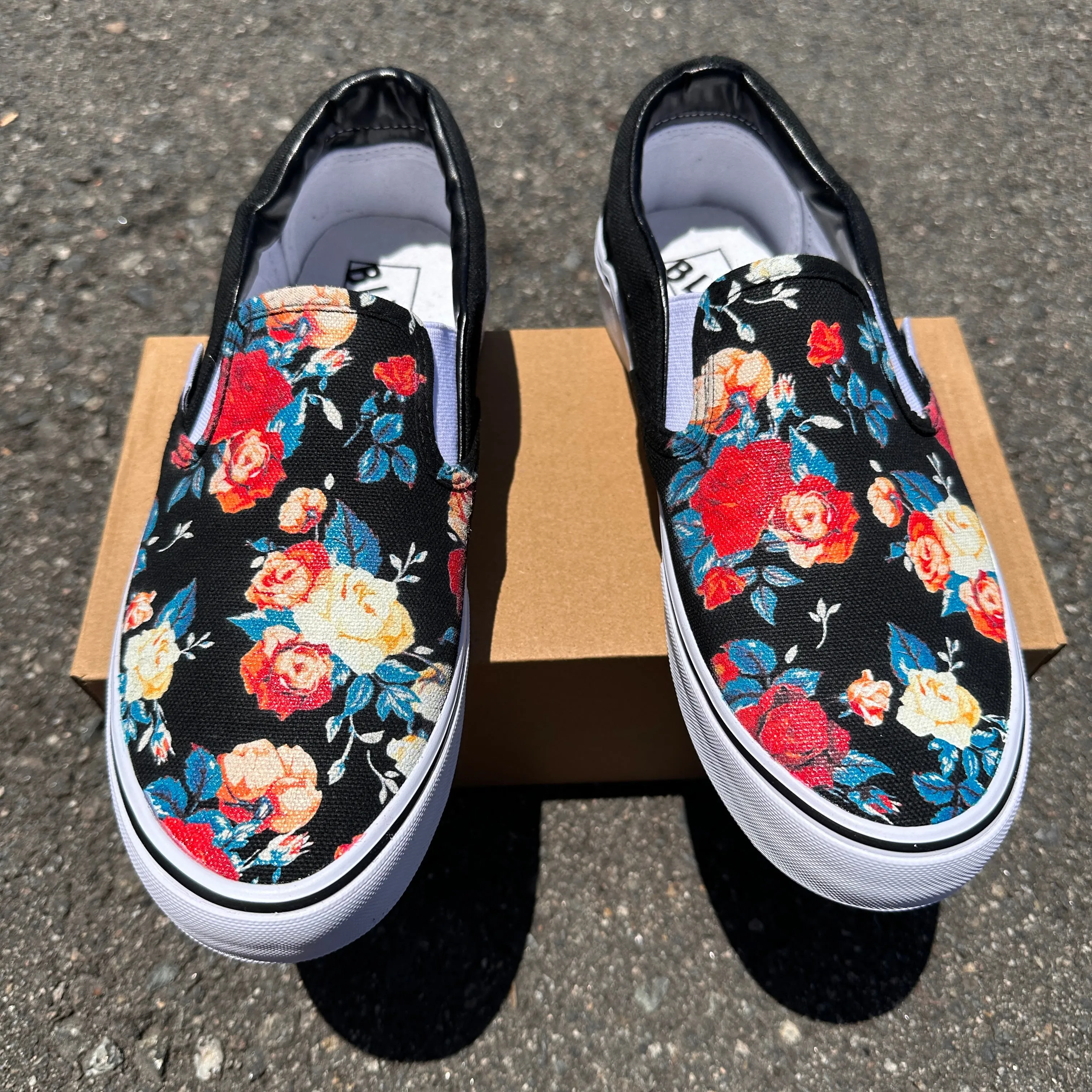 Rose Flowers Floral Pattern Custom BLVD Slip On Shoes for Men and Women