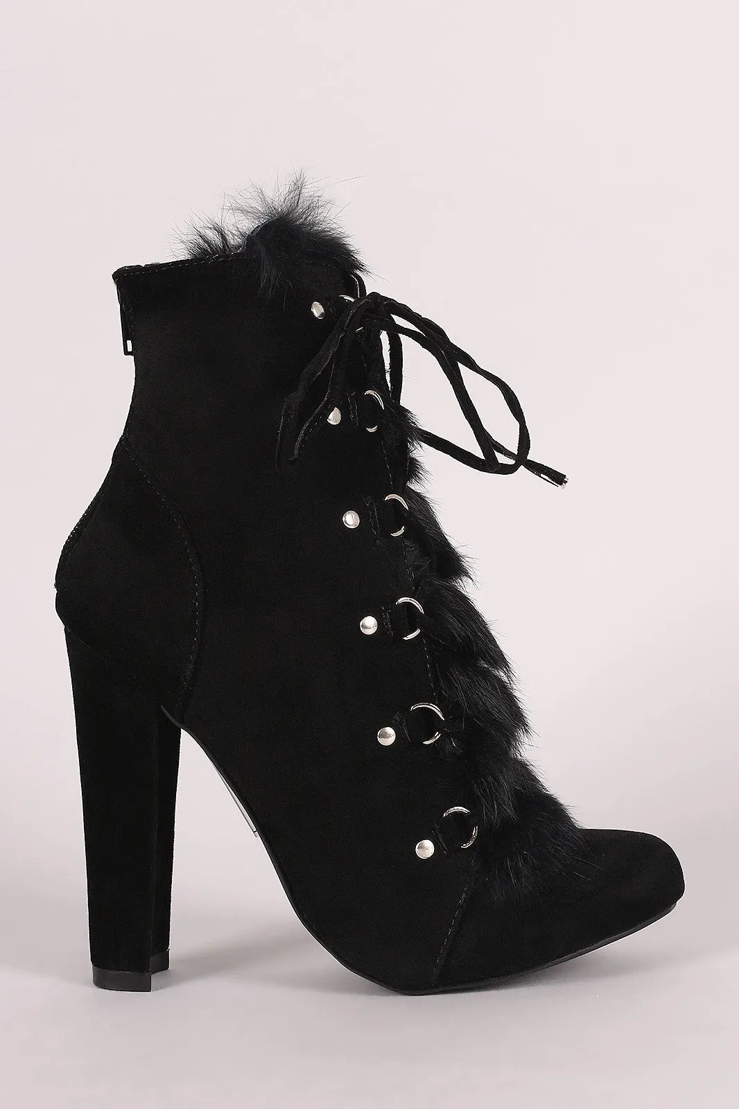 Shoe Republic LA Fur Lace Up Chunky Heeled Booties