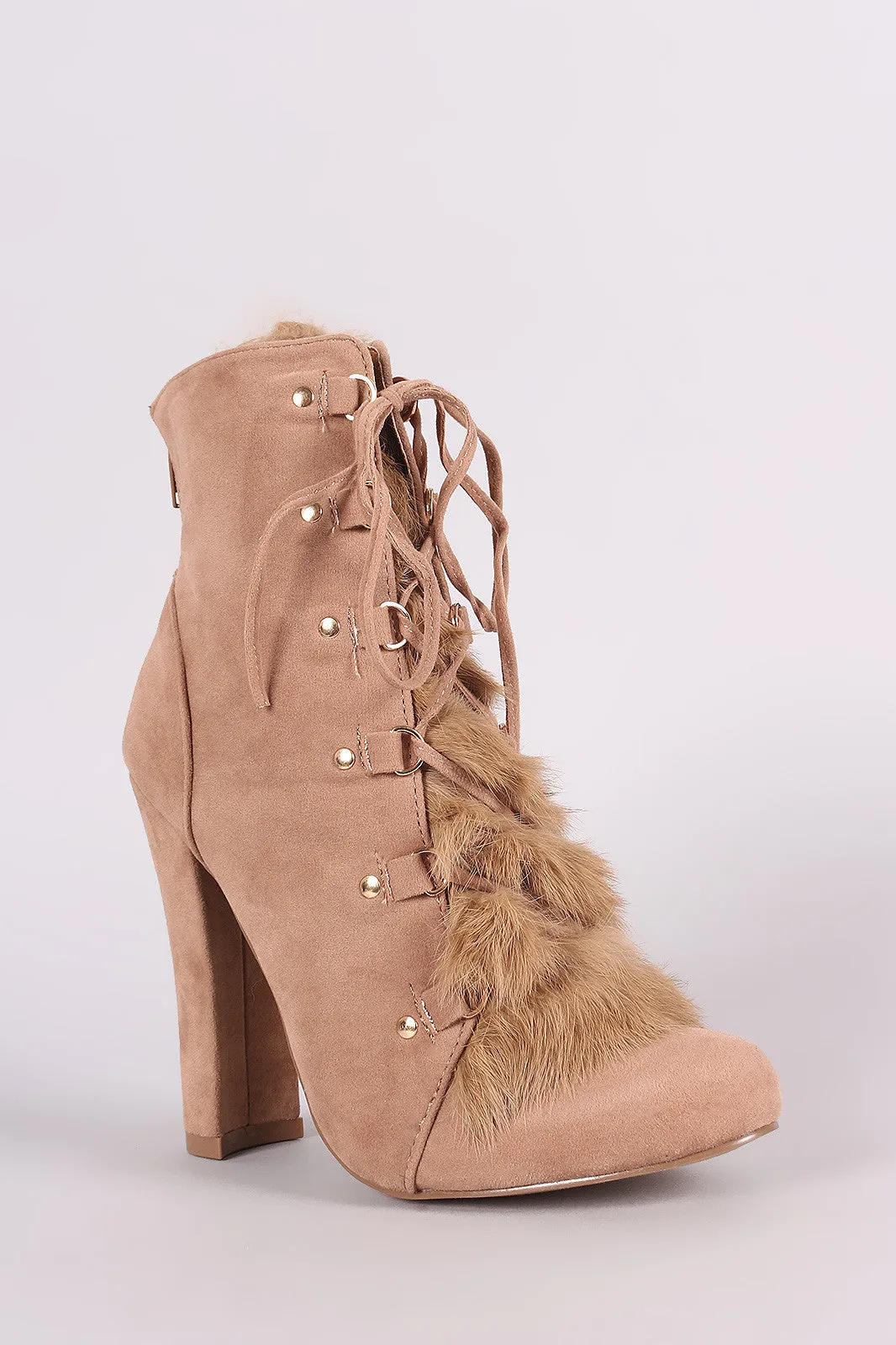 Shoe Republic LA Fur Lace Up Chunky Heeled Booties