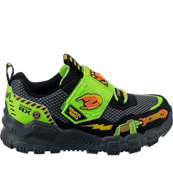 Skechers Boys Light Ups S Lights Adventure Track Sound Blasters Black Lime