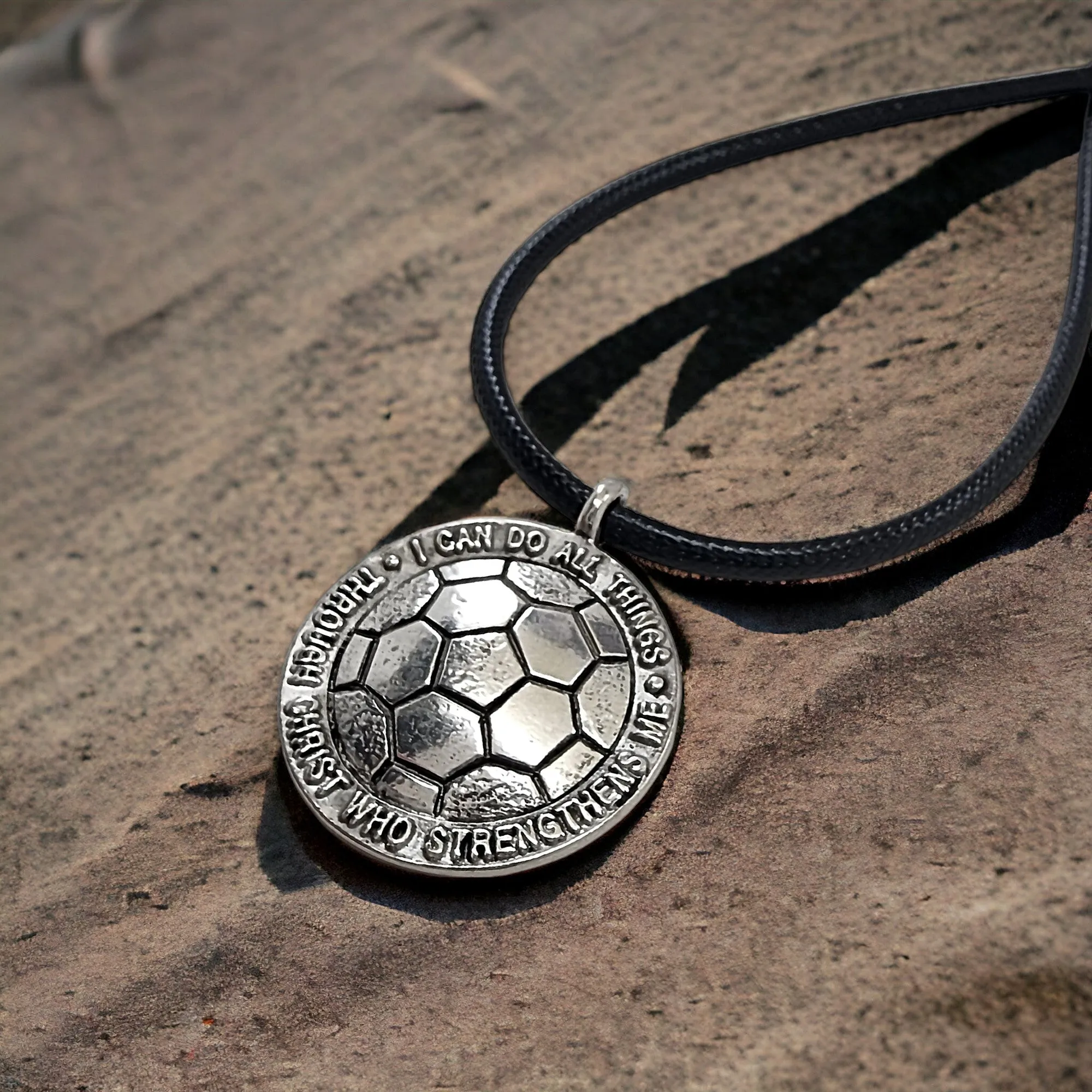 Soccer Necklace on Black Cord