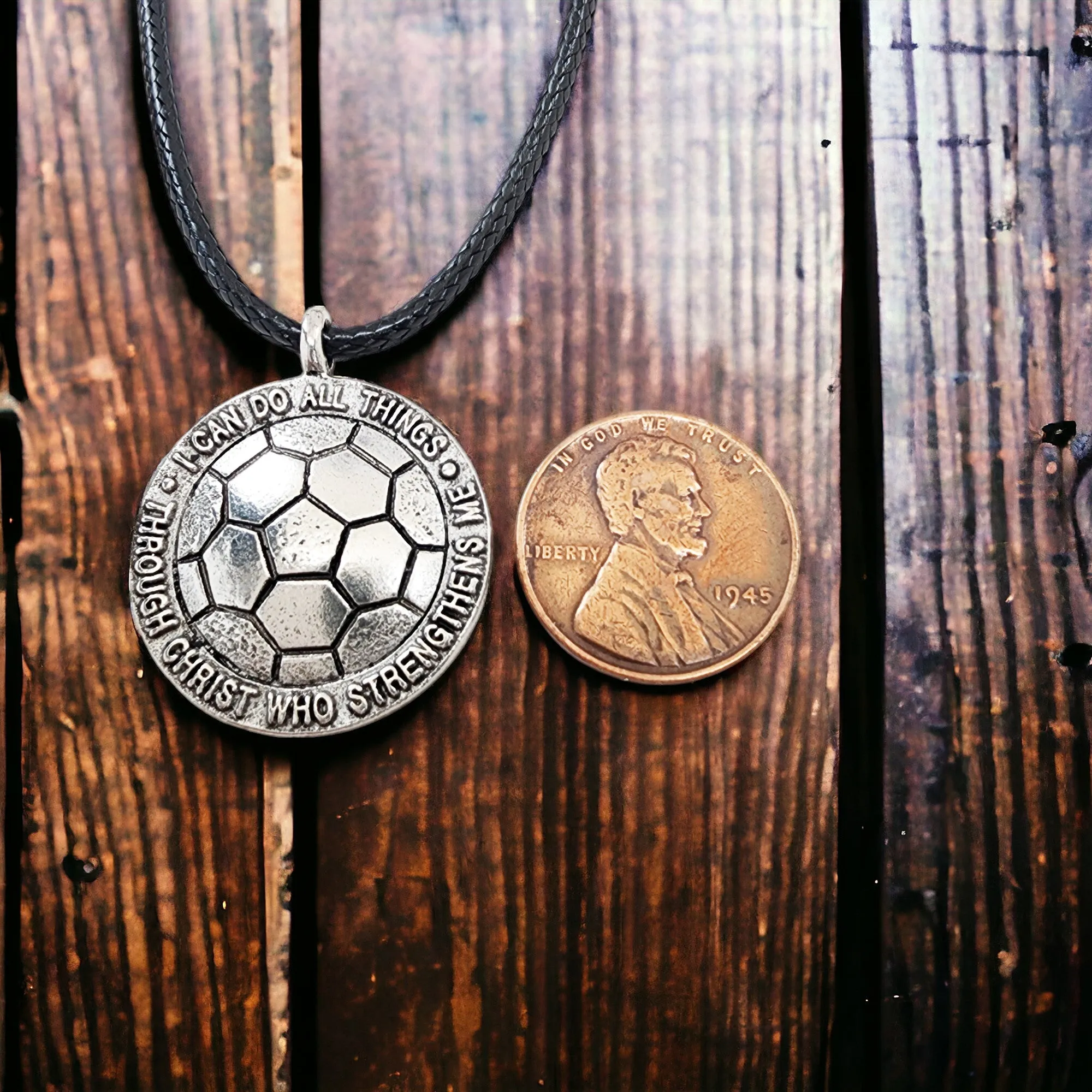 Soccer Necklace on Black Cord