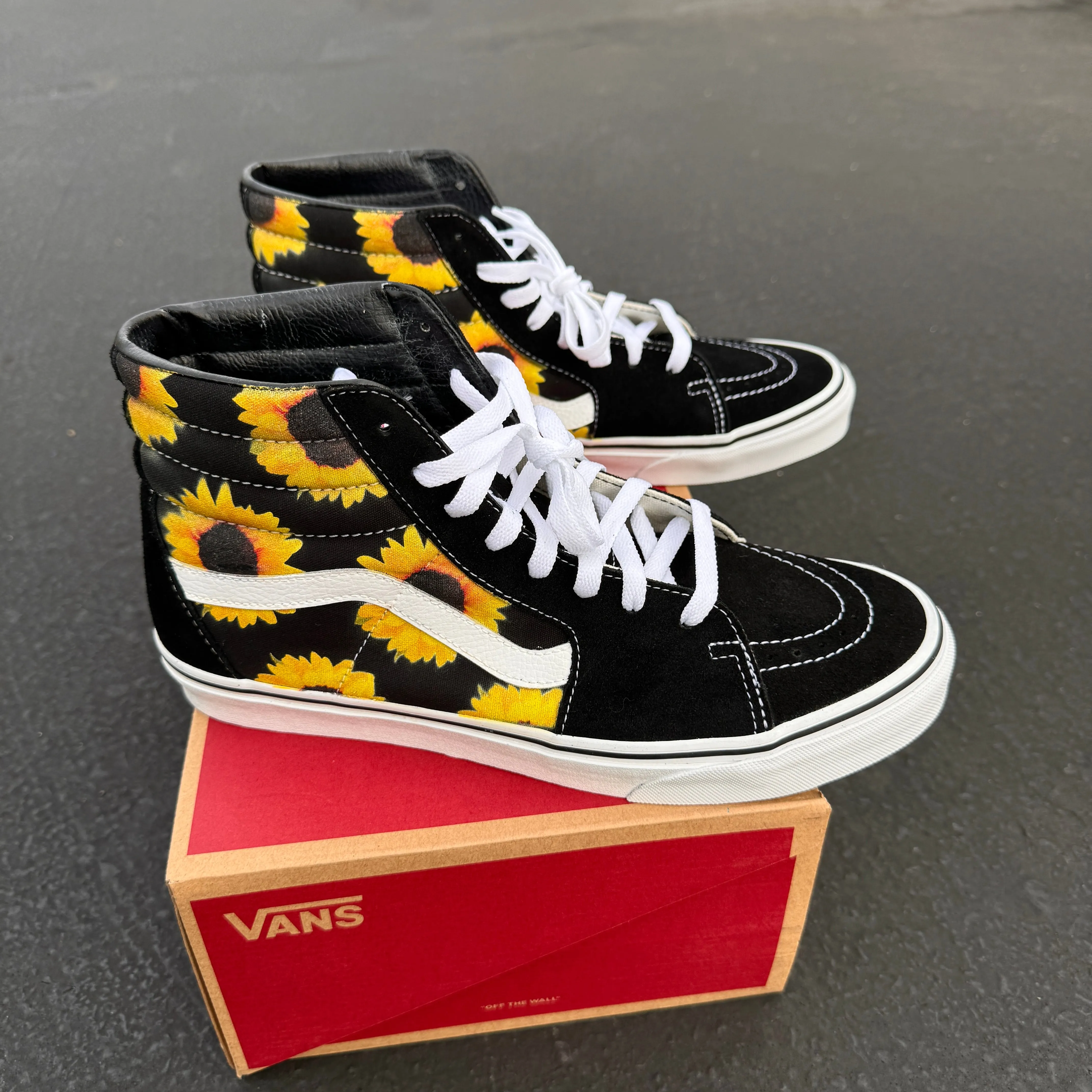 Sunflowers on Black Vans Sk8-Hi Shoes