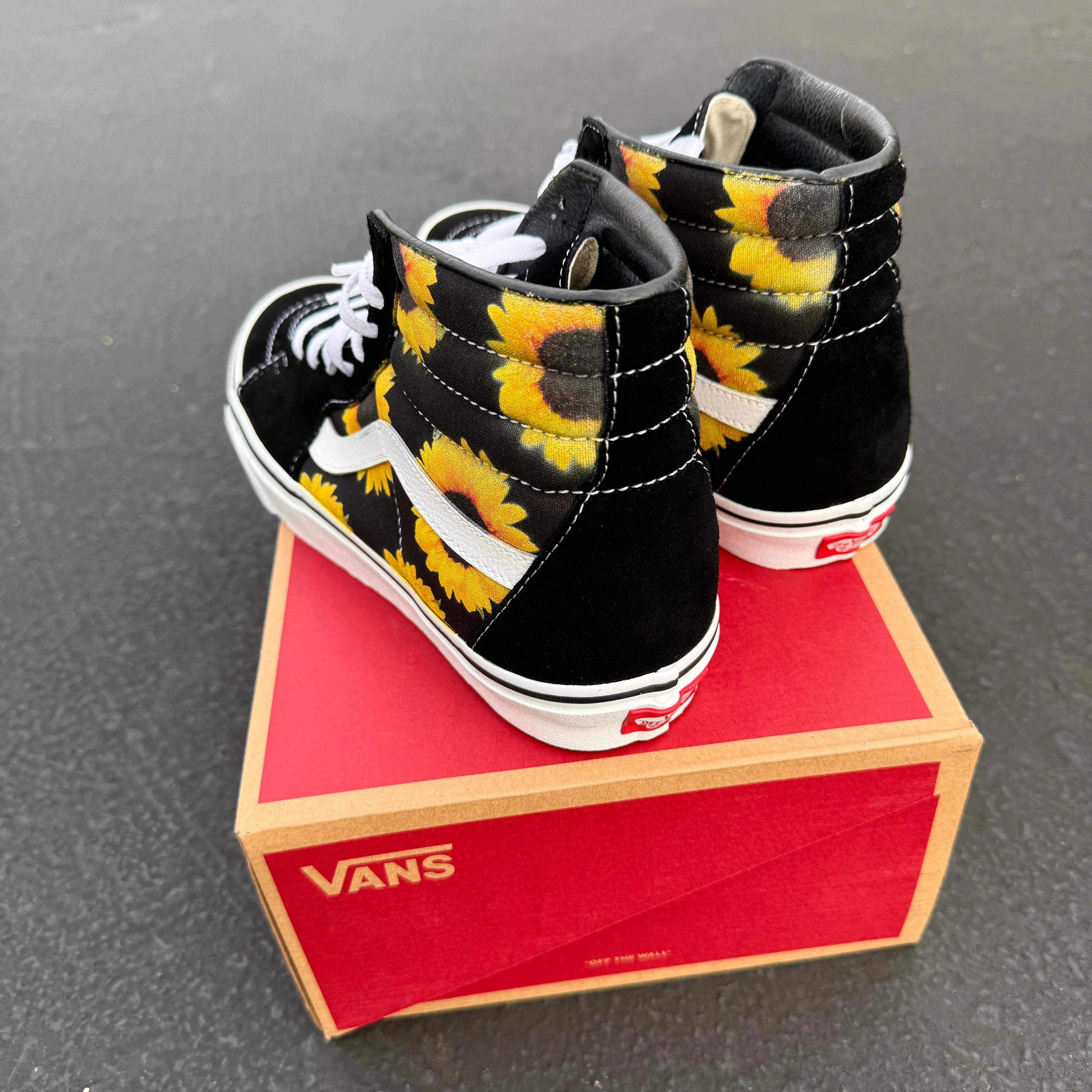 Sunflowers on Black Vans Sk8-Hi Shoes