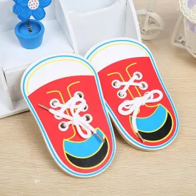 Toys Educational Wooden Toys for Children Early Learning Teaching Lacing Shoes Kids Tie Shoelaces Games 1PCS