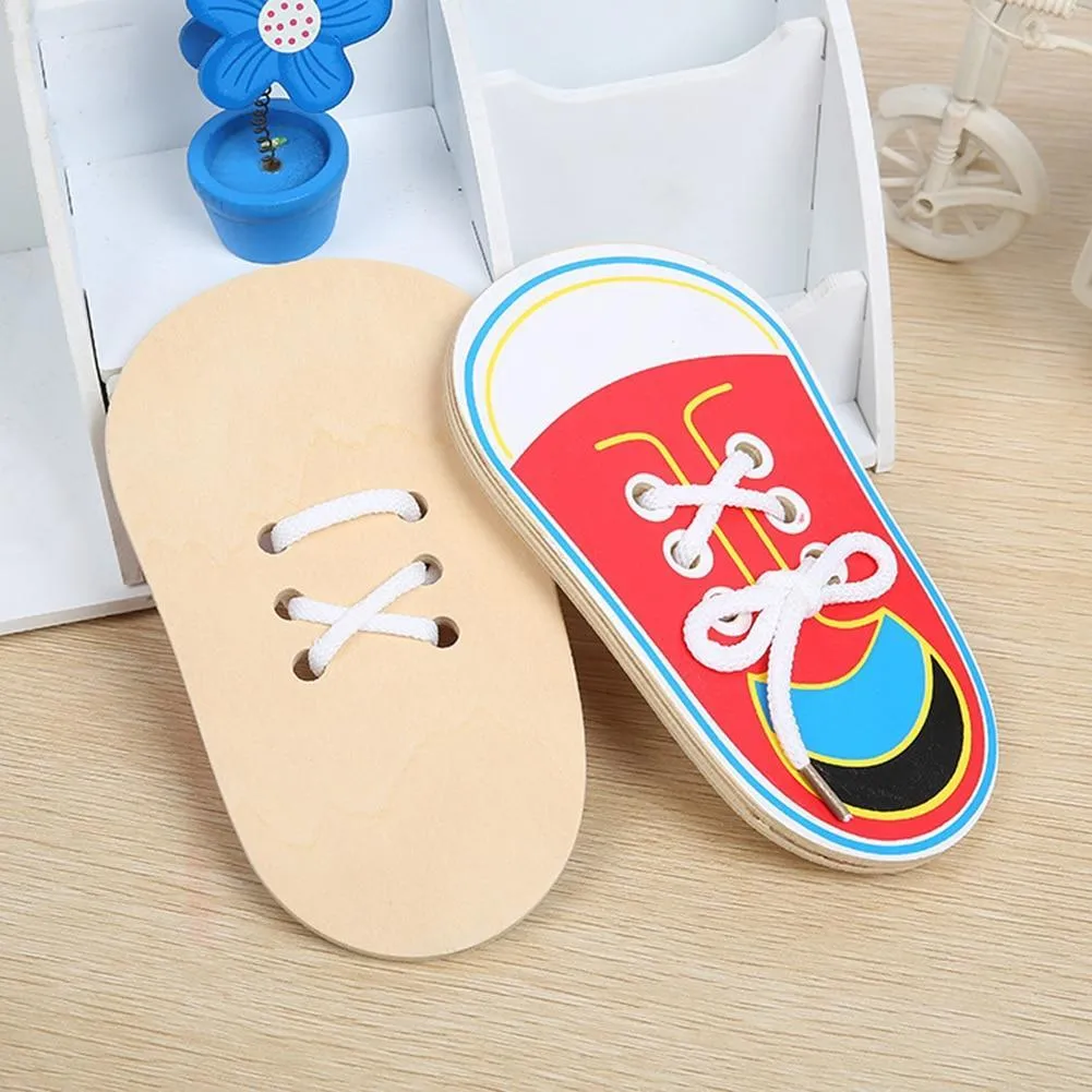 Toys Educational Wooden Toys for Children Early Learning Teaching Lacing Shoes Kids Tie Shoelaces Games 1PCS