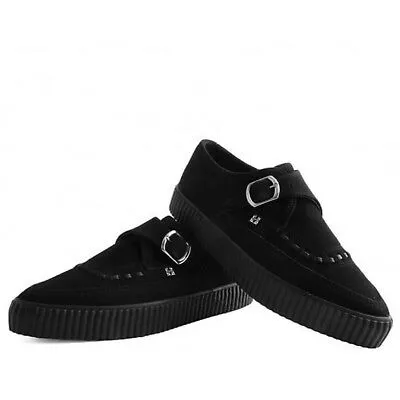 T.U.K BLACK PU SUEDE BUCKLE EZC POINTED MONK