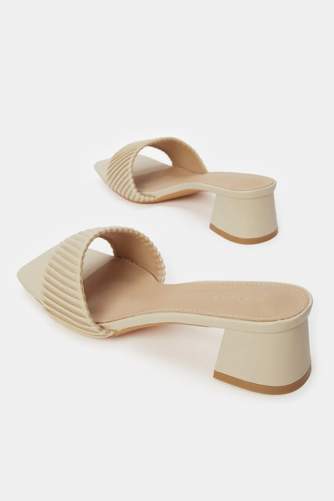 Women Beige Pleated Block Heel